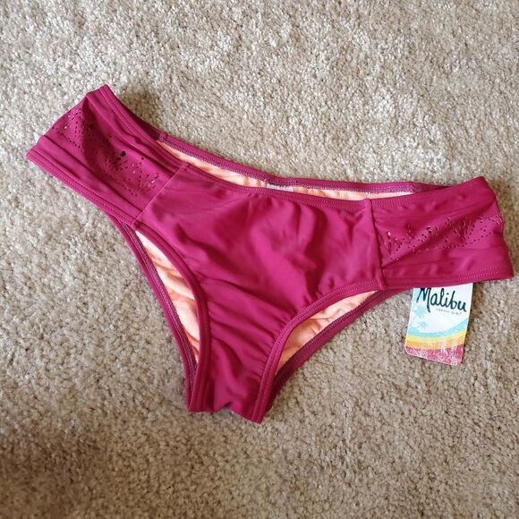 NWT Malibu burgundy lazercut cheeky bikini bottom - Picture 2 of 10